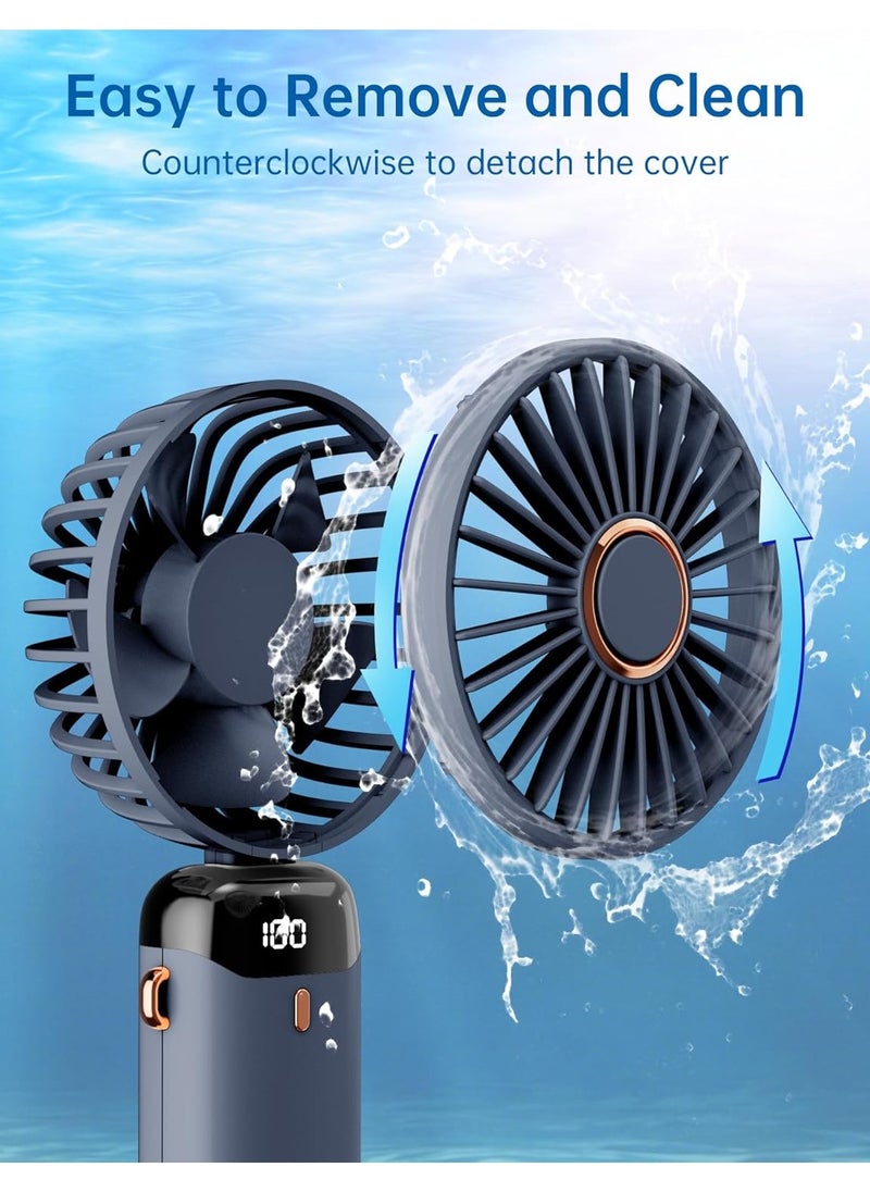 Portable Handheld Fan, 6000mAh USB Rechargeable Personal Fan, 5 Speeds 90° Foldable Mini Desk Fan with Led Digital Display, Multi-Function USB Fan for Outdoor Indoor