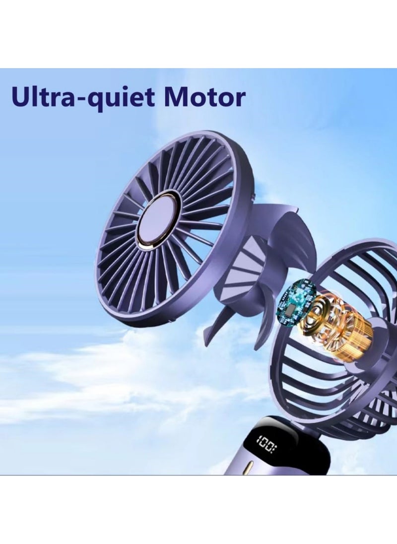 Portable Handheld Fan, 6000mAh USB Rechargeable Personal Fan, 5 Speeds 90° Foldable Mini Desk Fan with Led Digital Display, Multi-Function USB Fan for Outdoor Indoor