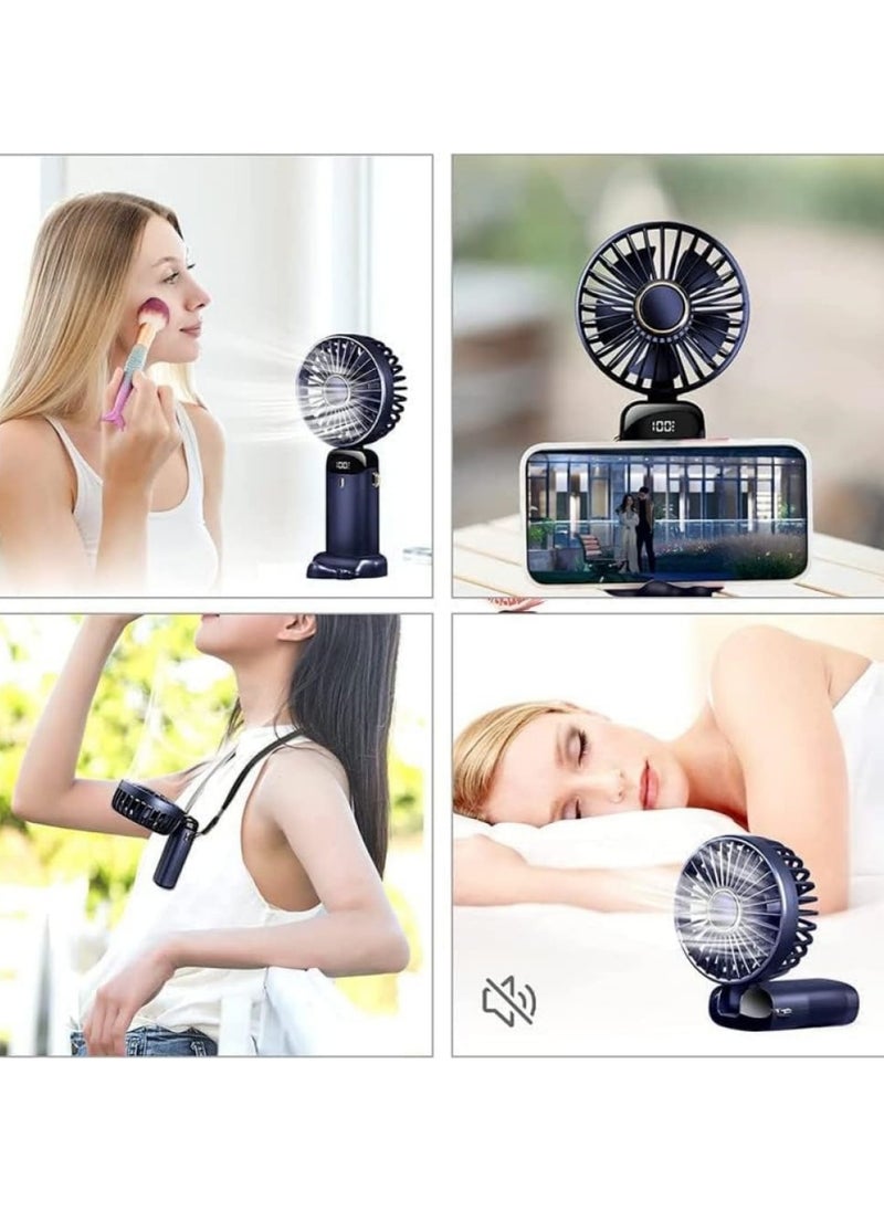 Portable Handheld Fan, 6000mAh USB Rechargeable Personal Fan, 5 Speeds 90° Foldable Mini Desk Fan with Led Digital Display, Multi-Function USB Fan for Outdoor Indoor