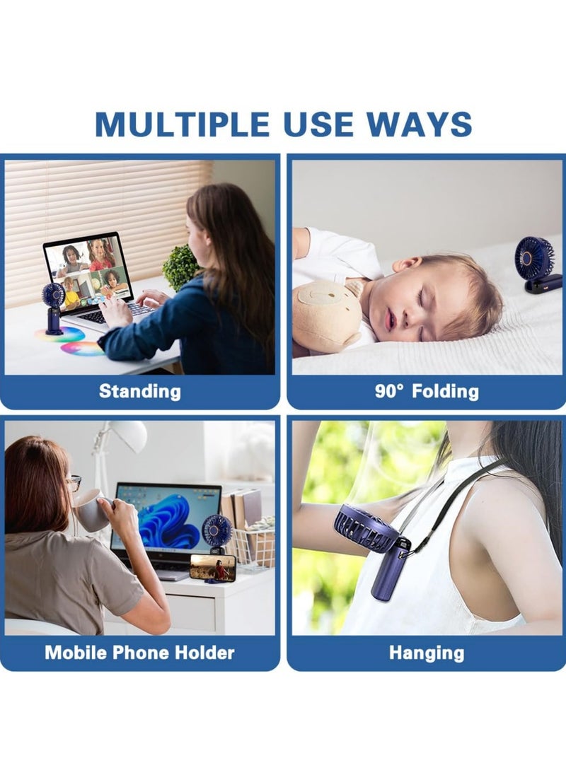 Portable Handheld Fan, 6000mAh USB Rechargeable Personal Fan, 5 Speeds 90° Foldable Mini Desk Fan with Led Digital Display, Multi-Function USB Fan for Outdoor Indoor