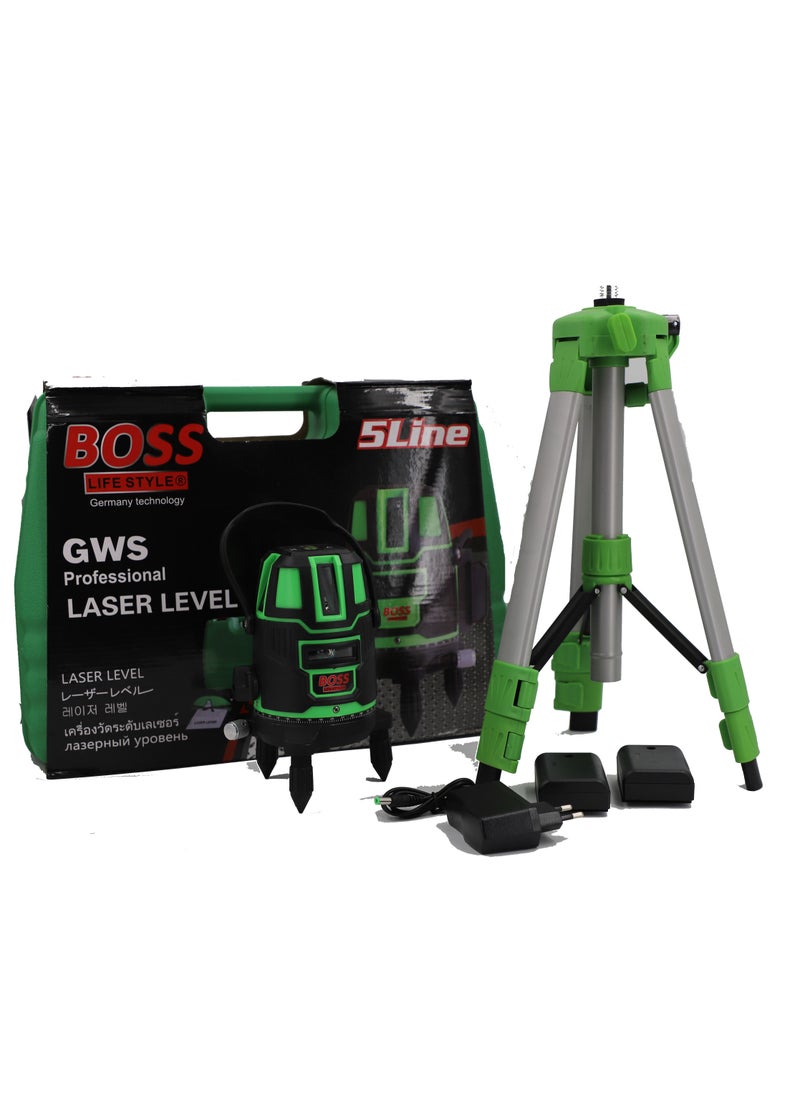 BOSS LIFE STYLE - Laser level 5 Lines Green Light Professional Cross Marking Meter Self-Leveling Horizontal Vertical Laser Ruler Spirit Level 5 Lines - Image 1