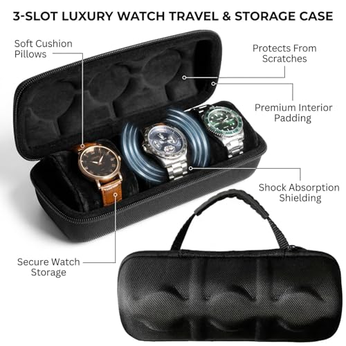 BELLOX ENTERPRISE Bellox 3 Slot Watch Organizer Box for Men & Women | Travel Watch Storage Case with Soft Removable Pillows | Strong Fabric & Smooth Zipper Watch Holder for Home & Travel (Round Zipper) - Image 4