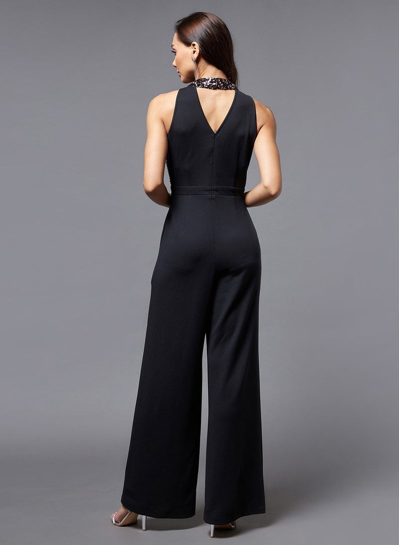Miss Chase Black Sequined Mesh Insert Jumpsuit - Image 3