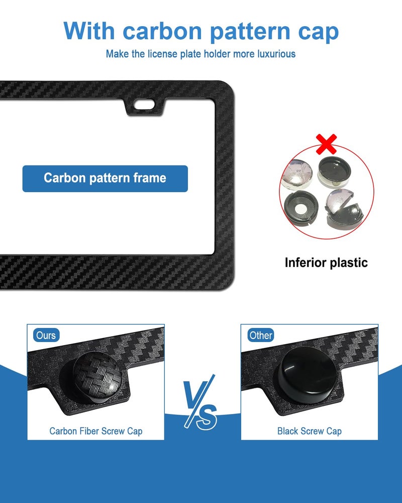 FBJTDQ Carbon Fiber License Plate Frames- Black Plastic Car Tag Holder, 2 Pack 2 Hole Front Rear Bracket with Screw Caps and Car Door Handle Stickers - Image 4
