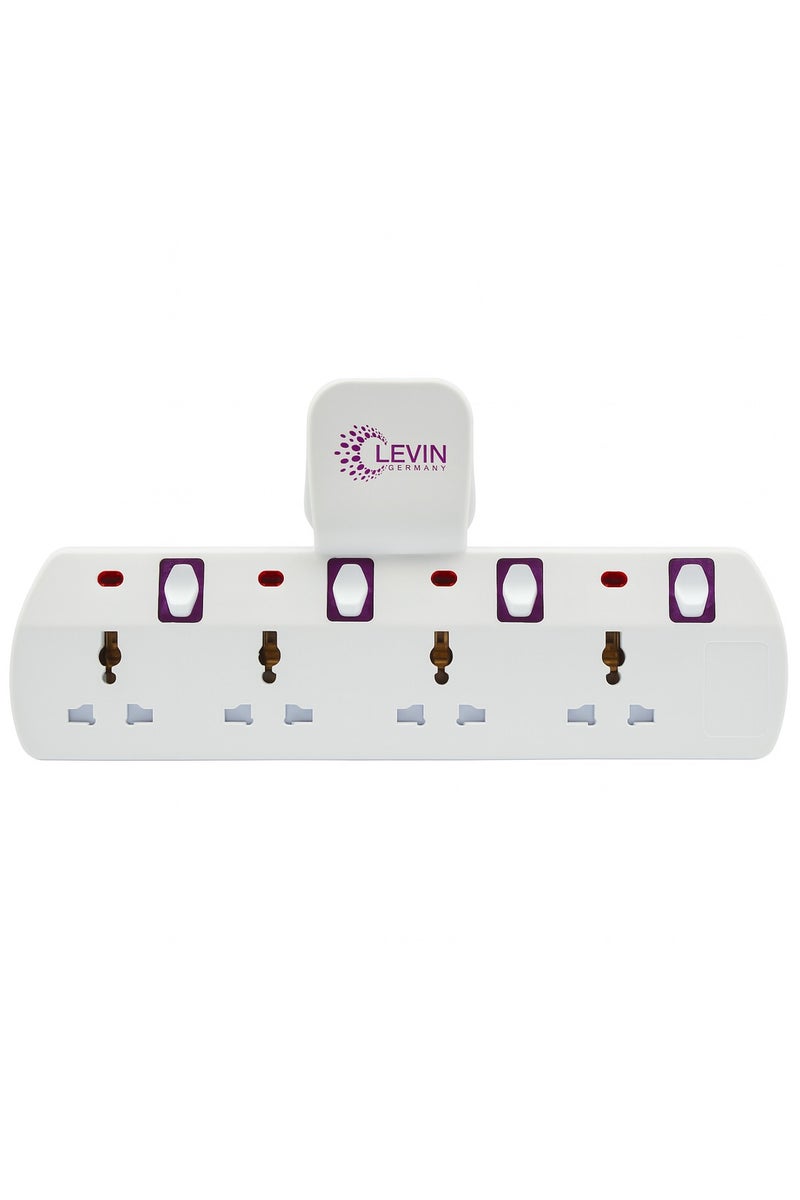 Levin Germany 4-Way Multi Plug Adaptor | Universal UK Socket | 13A 250V | 3250W High Load | Safety Shutter | Heavy-Duty Design | 2-Year Warranty - Image 1