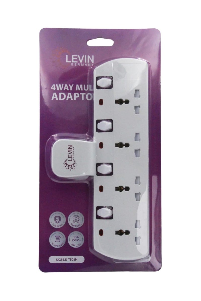Levin Germany 4-Way Multi Plug Adaptor | Universal UK Socket | 13A 250V | 3250W High Load | Safety Shutter | Heavy-Duty Design | 2-Year Warranty - Image 2
