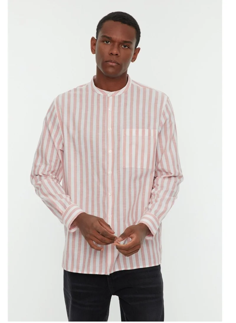 كوتون Mandarin Neck Striped Shirt