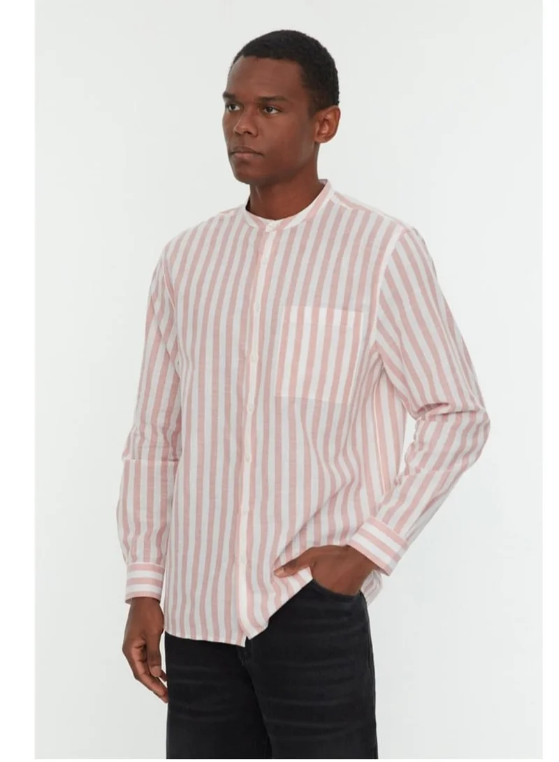 كوتون Mandarin Neck Striped Shirt