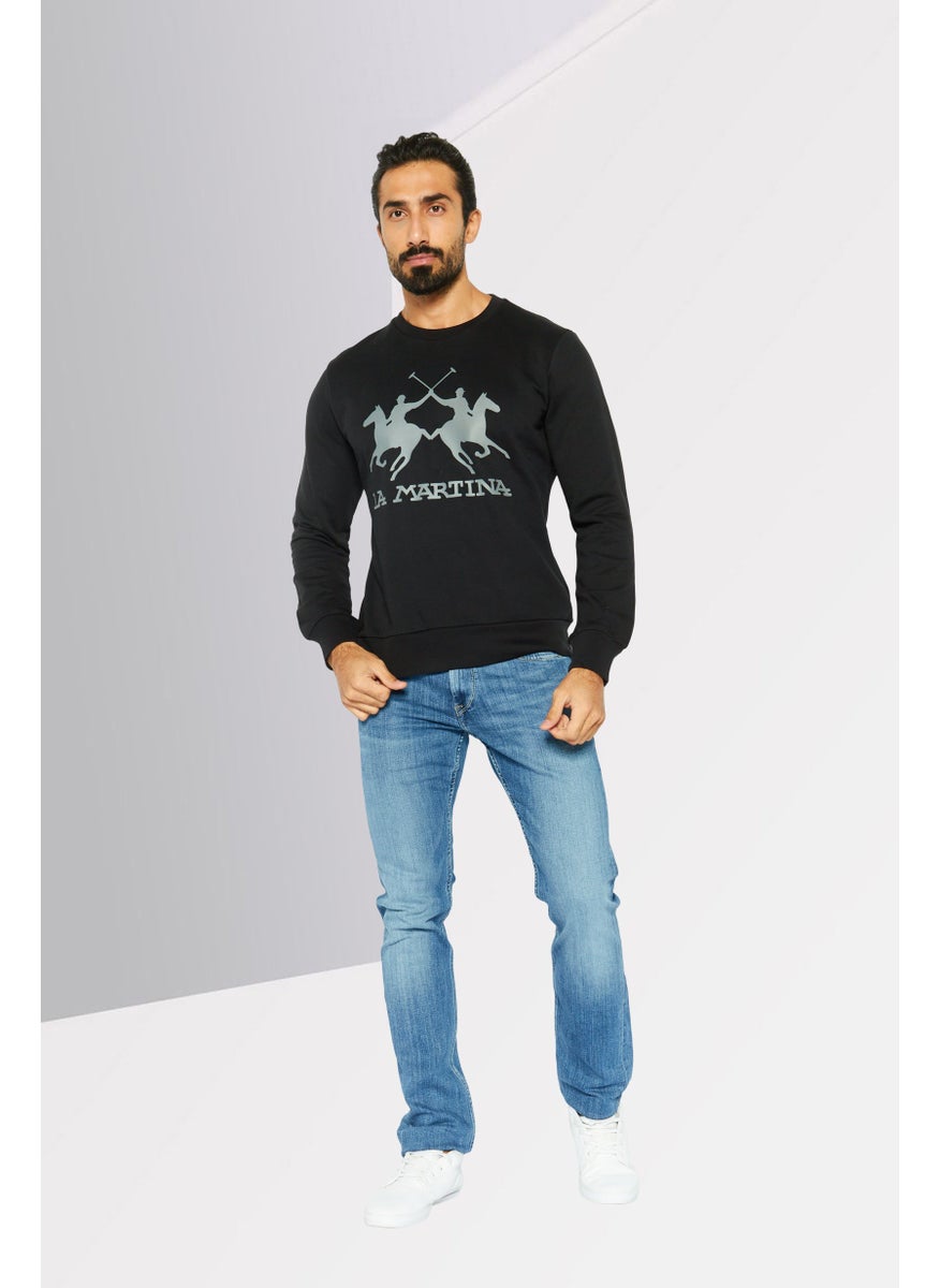 La Martina Men Crew Neck Long Sleeves Brand Logo Sweatshirt, Black  - Image 2