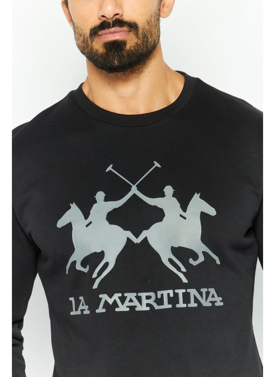 La Martina Men Crew Neck Long Sleeves Brand Logo Sweatshirt, Black  - Image 3