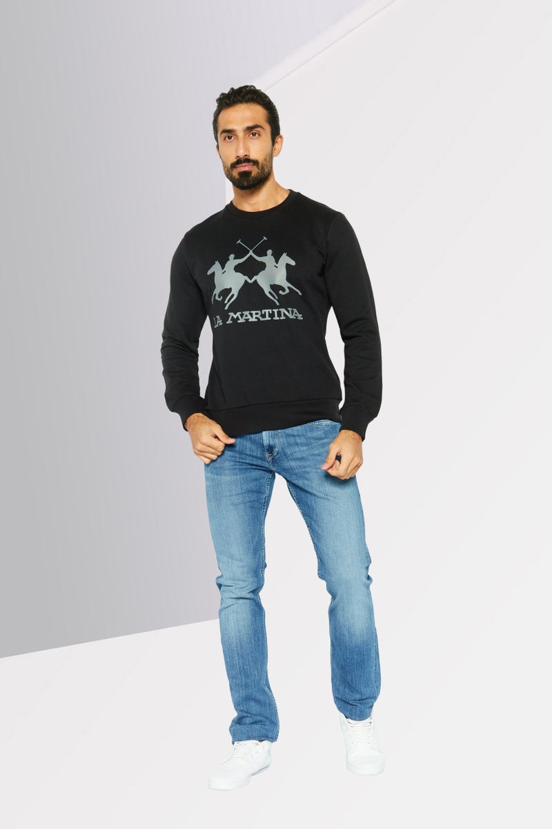 La Martina Men Crew Neck Long Sleeves Brand Logo Sweatshirt, Black - Image 2
