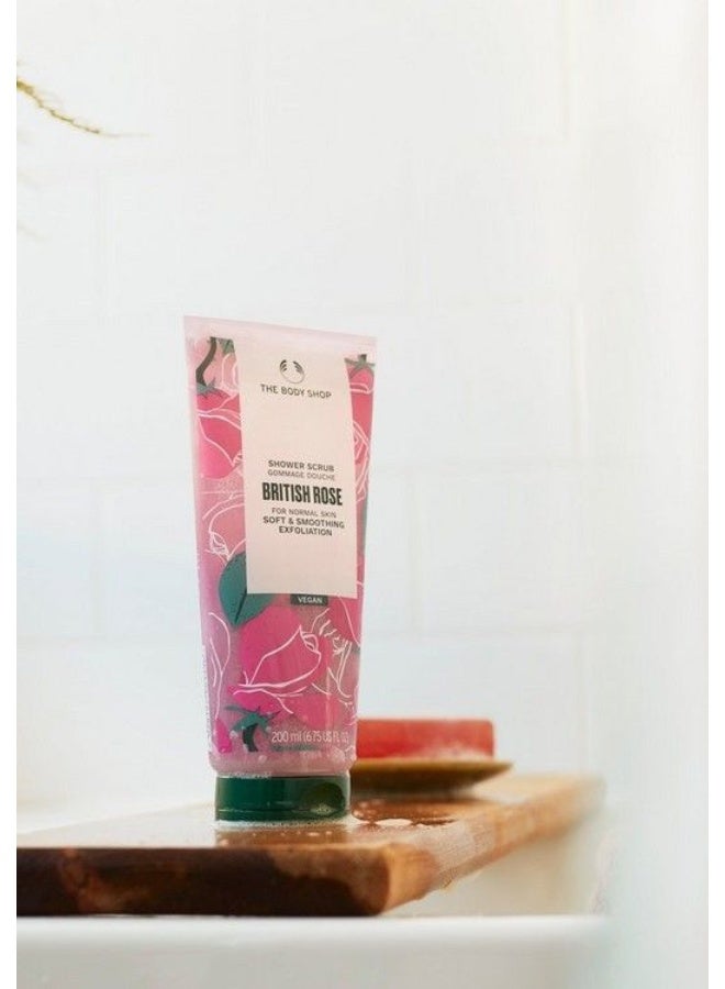 THE BODY SHOP British Rose Shower Scrub – Exfoliating Body Scrub for Softer, Smoother Skin with Rosy Glow, Vegan, 95% Natural Origin Ingredients, 200ml - Image 2