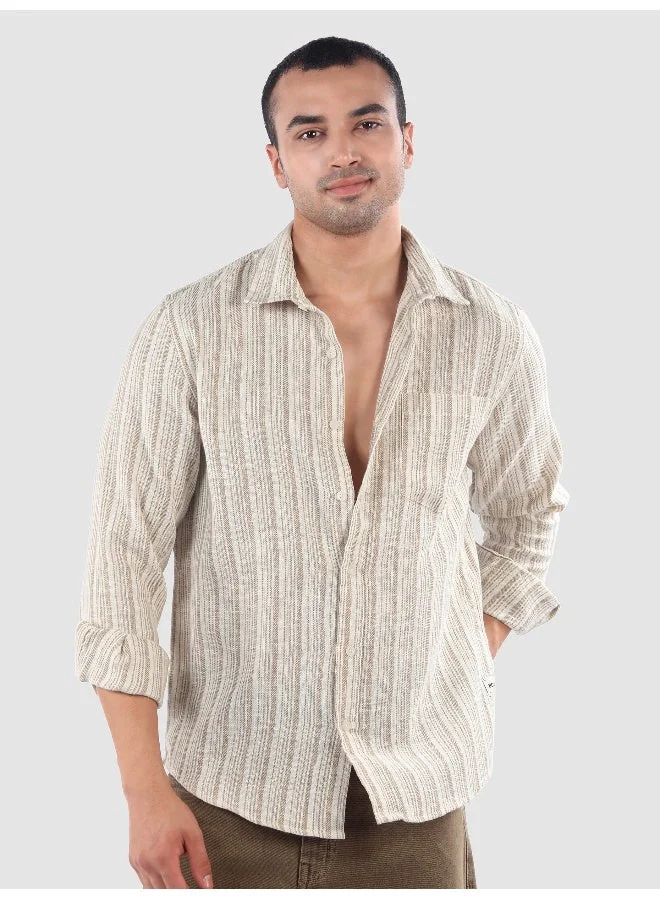 بيونغ قميص قطن بيج بخطوط مزدوجة