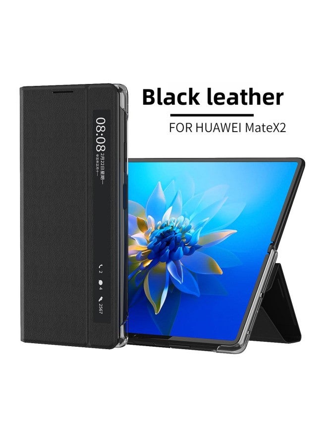 Applicable To For Huawei MateX2 Folding Phone Case Smart Window Bracket Flip Leather Case Matex2 Drop-resistant Protective Case-Color:Black-Applicable Model:For Huawei Mate X2 - Image 1