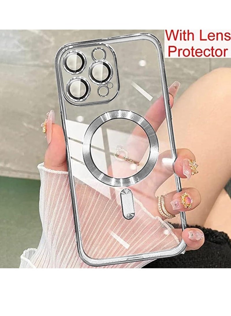 MUNTAQI Magnetic Case for iPhone 15 Pro Max Case [Compatible with MagSafe] Full Camera Protection Clear Plating Luxury Cover for Women Men Soft TPU Bumper Drop Protective Phone Case (6.7"),Silver - Image 3