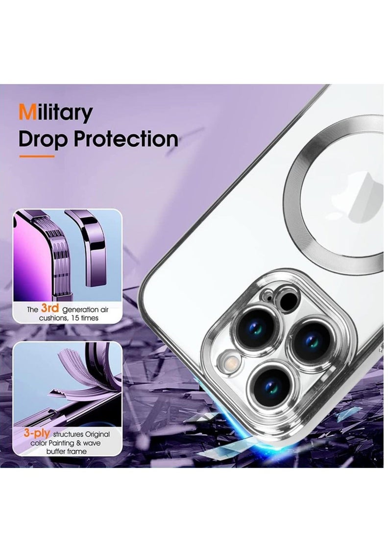 MUNTAQI Magnetic Case for iPhone 15 Pro Max Case [Compatible with MagSafe] Full Camera Protection Clear Plating Luxury Cover for Women Men Soft TPU Bumper Drop Protective Phone Case (6.7"),Silver - Image 5