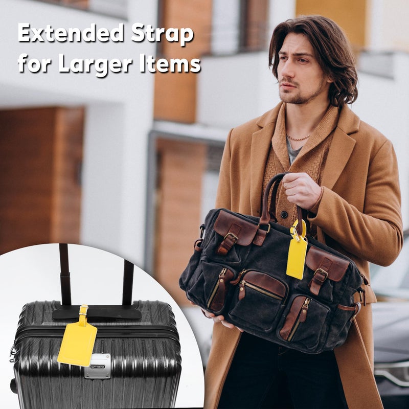 Travelambo Travelambo 8 Pack Luggage Tags Faux Leather for Suitcases Travel Bag Labels with Protection Cover ID (Yellow)  - Image 5