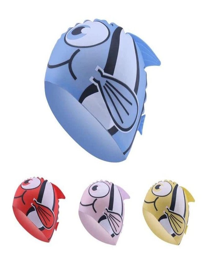 El Regalo 4 PCs Cartoon Fish Swimming Caps Combo for Kids/Girls/Boys/Teens (4-16 Years Age Group)- Silicone Waterproof Stretchy Swimming Caps for Girls Boys for Long & Short Hair - Image 1
