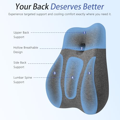JIPORIER Seat Cushion & Lumbar Support Pillow Set for Office Chair, Ergonomic Pillow for Sciatica Pain Relief, Memory Foam Back Support Pillow & Chair Cushion for Car seat, Desk Chair (Grey) - Image 4