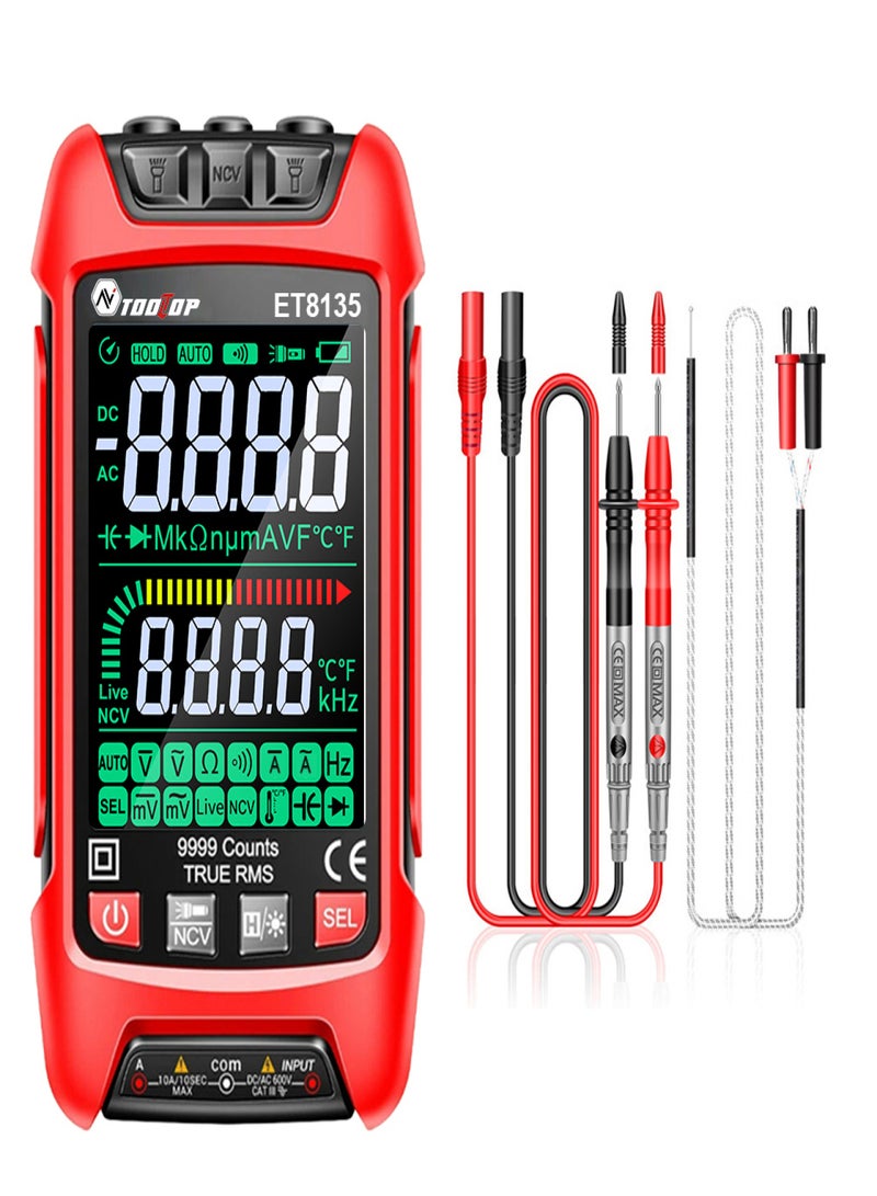 9999 Counts Digital Multimeter Color Display Handheld Multimeter NCV Noncontact Sensing Professional Voltage Current Capacitance Resistance Diode Measurement Meter Temperature Tester - Image 1