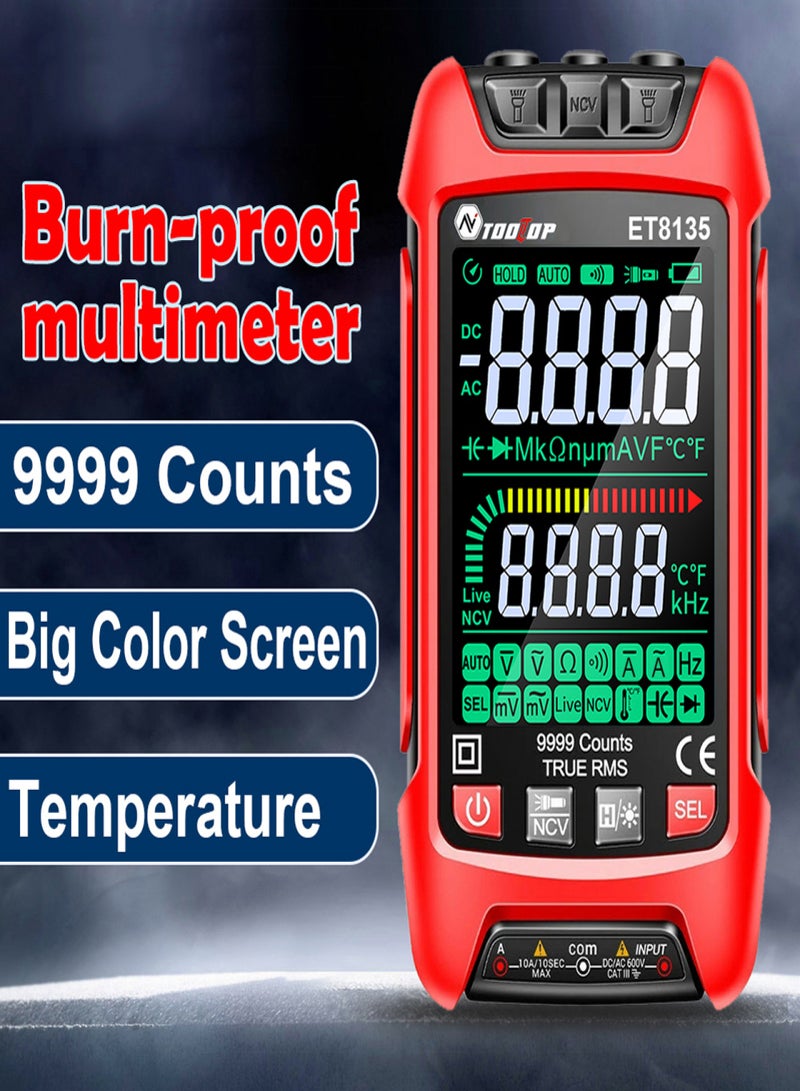 9999 Counts Digital Multimeter Color Display Handheld Multimeter NCV Noncontact Sensing Professional Voltage Current Capacitance Resistance Diode Measurement Meter Temperature Tester - Image 5