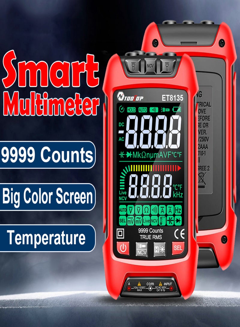 9999 Counts Digital Multimeter Color Display Handheld Multimeter NCV Noncontact Sensing Professional Voltage Current Capacitance Resistance Diode Measurement Meter Temperature Tester - Image 3