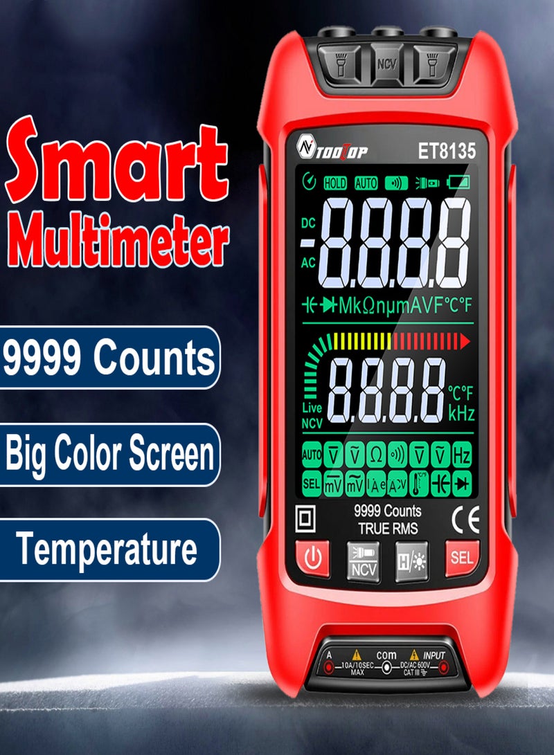 9999 Counts Digital Multimeter Color Display Handheld Multimeter NCV Noncontact Sensing Professional Voltage Current Capacitance Resistance Diode Measurement Meter Temperature Tester - Image 4