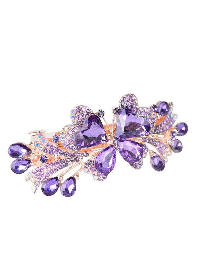 Sankuwen Luxury Butterfly Hair Barrettes Crystal Hair Clip Sparkly Metal Snap Hair Clip For Women Girls（Styleapurple） - Image 3