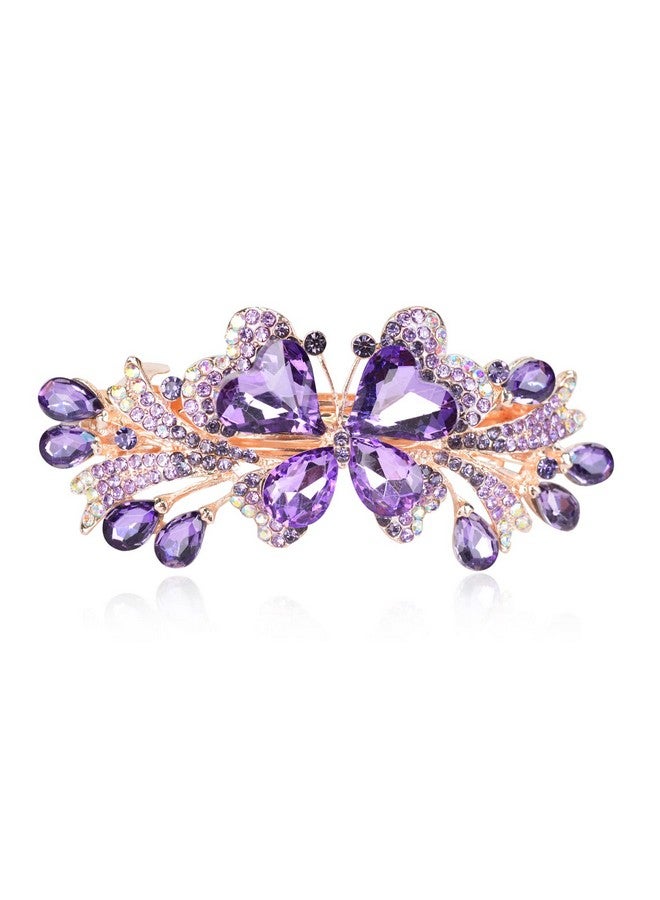 Sankuwen Luxury Butterfly Hair Barrettes Crystal Hair Clip Sparkly Metal Snap Hair Clip For Women Girls（Styleapurple） - Image 2