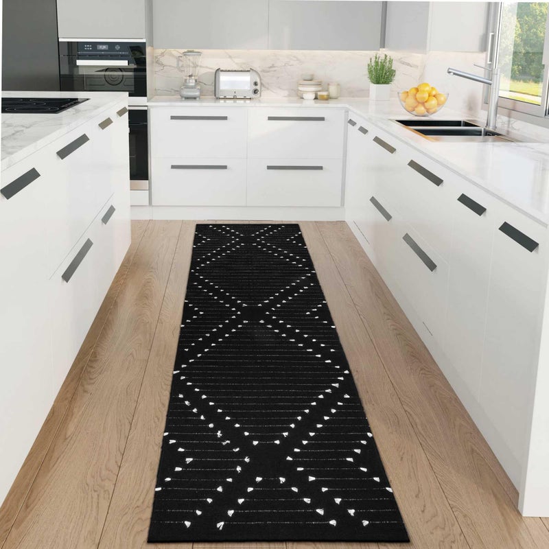 LIVEBOX Black Runner Rug for Kitchen 2x8 Boho Washable Rug Runner for HallwayMoroccan Cotton Long Entryway Area Rug Indoor Carpet for Bedroom Laundry Doorway Entry
