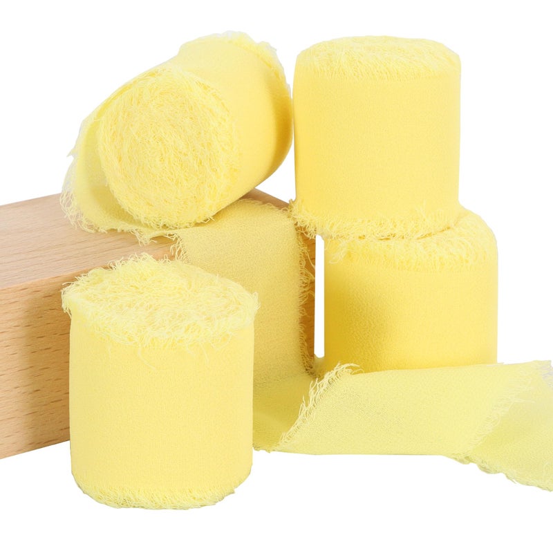 TONIFUL 4 Rolls Light Yellow Chiffon Ribbon 1 12 inch 55 Yards Ribbon Fabric Silk Ribbon for Gift Wrapping Wedding Party Decoration Flower Bouquet Wrapping Bows Making DIY Crafts