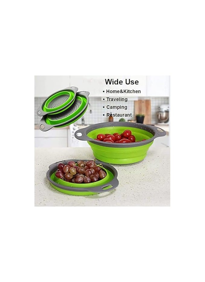 MIRFA Food-Grade Silicone Round Collapsible Colander Kitchen Strainer (2Pcs - Green)  - Image 2
