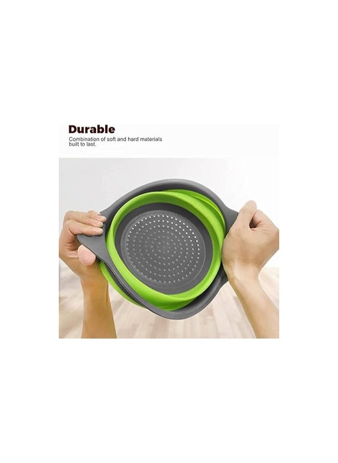MIRFA Food-Grade Silicone Round Collapsible Colander Kitchen Strainer (2Pcs - Green)  - Image 3