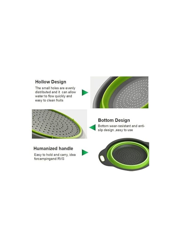 MIRFA Food-Grade Silicone Round Collapsible Colander Kitchen Strainer (2Pcs - Green)  - Image 5