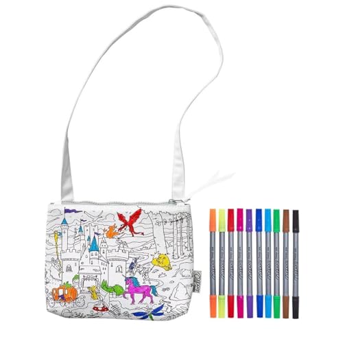 eatsleepdoodle DIY Coloring Fairy Tale Crossbody Bag for Kids with Washable Markers Reusable Colorable Bag for Girls Boys Creative Arts Crafts Activity Fun Gift for Travel School - Image 1
