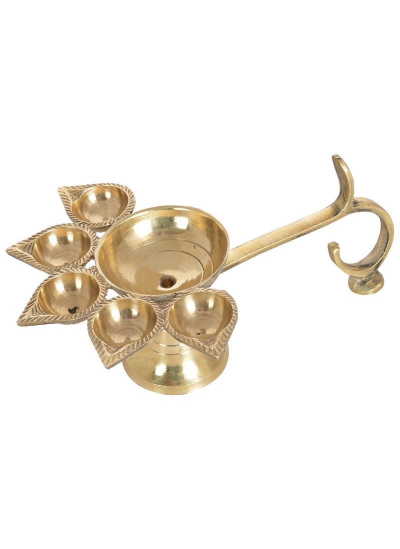 A & S VENTURES AS Ventures Brass Panch Diya for Puja Big Size Panch Aarti Lamp Pancharti Diya Oil Lamp Panch Mukhi Aarti Deepak Oil Lamp Jyoti Puja Diya Stand Aarti Diya Temple for DiwaliNavratriGifting  - Image 1