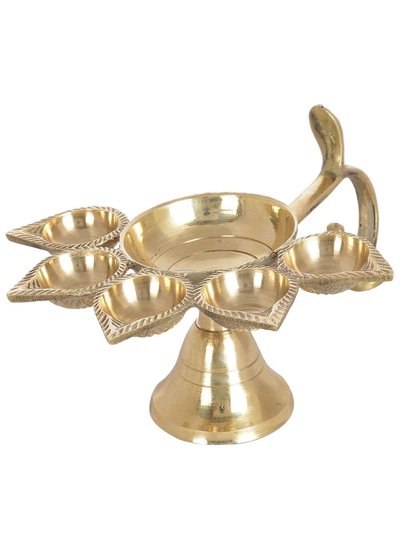 A & S VENTURES AS Ventures Brass Panch Diya for Puja Big Size Panch Aarti Lamp Pancharti Diya Oil Lamp Panch Mukhi Aarti Deepak Oil Lamp Jyoti Puja Diya Stand Aarti Diya Temple for DiwaliNavratriGifting  - Image 3