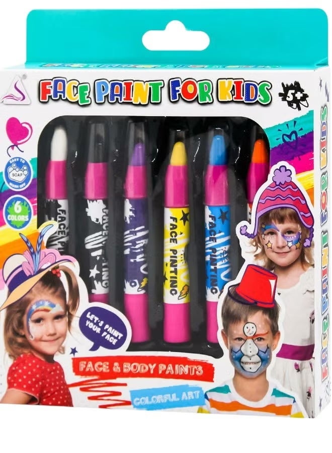 Non Toxic Washable Children Face & Body Paint Pens Set,6 Colors Face Paint Stick for Kids Cosplay for Children