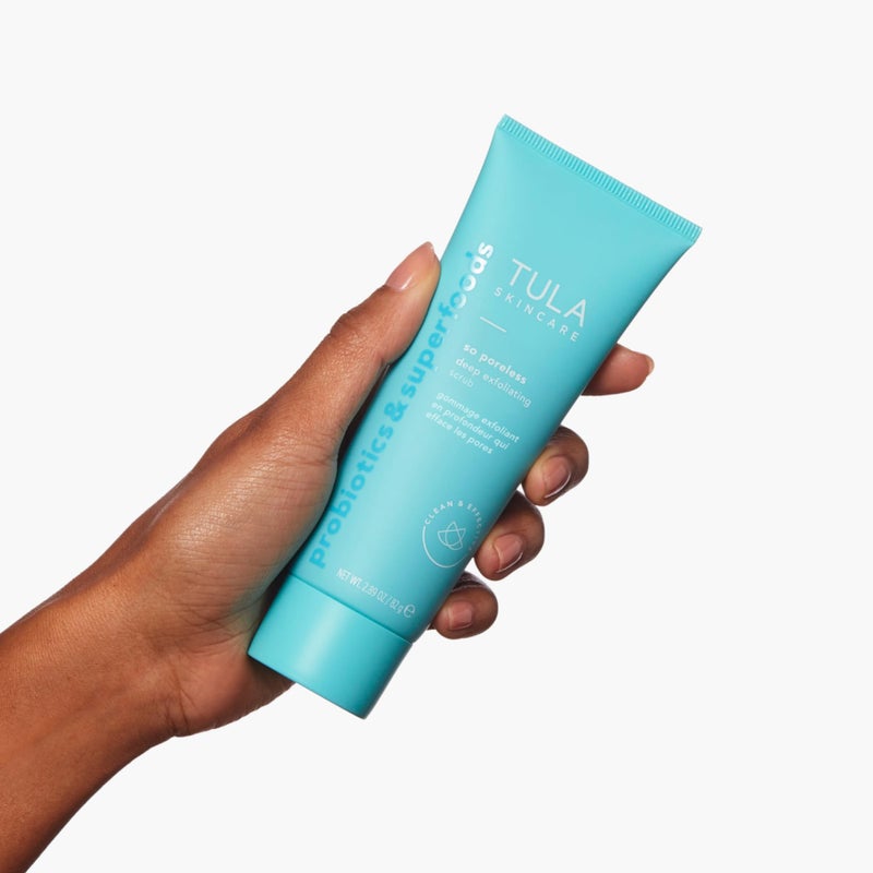 TULA Skin Care So Poreless Exfoliating Blackhead Scrub - Powerful and Gentle Exfoliation, Refreshing and Smoothing, Contains Probiotic Extracts, Volcanic Sand, Pink Salt, and Witch Hazel, 2.89 oz. - Image 4