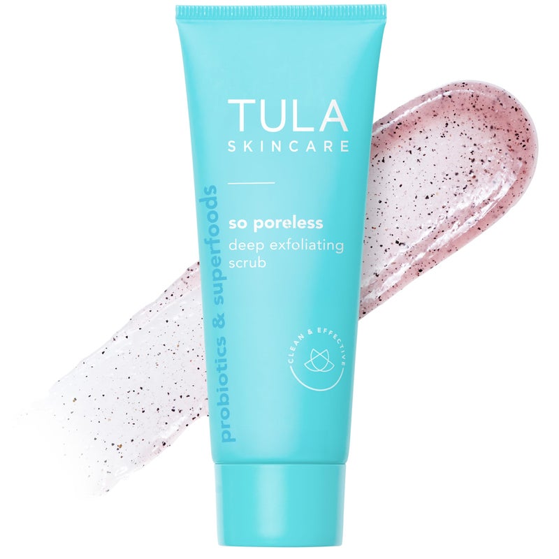 TULA Skin Care So Poreless Exfoliating Blackhead Scrub - Powerful and Gentle Exfoliation, Refreshing and Smoothing, Contains Probiotic Extracts, Volcanic Sand, Pink Salt, and Witch Hazel, 2.89 oz. - Image 1