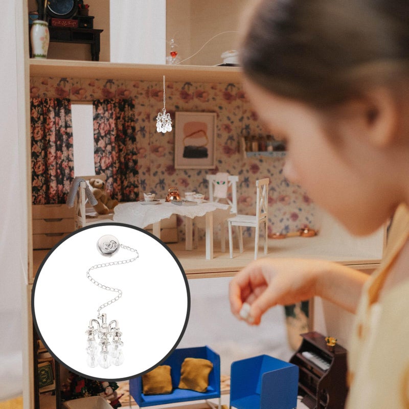 Miniature Silver Crystal Chandelier Ceiling Lamp For Dollhouse Decor Miniature Model Lighting - Image 3