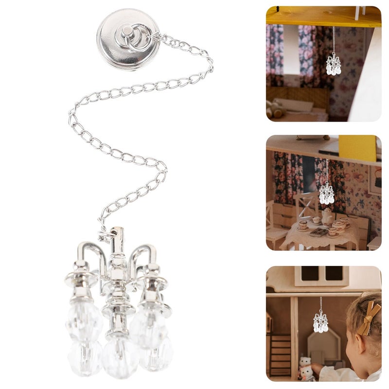 Miniature Silver Crystal Chandelier Ceiling Lamp For Dollhouse Decor Miniature Model Lighting - Image 4