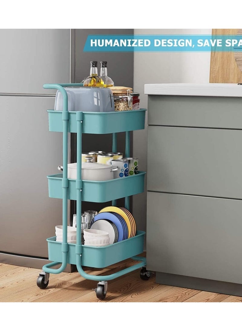 DubaiGallery 3-Tier Rolling Utility Cart, Storage Organizer Carts Shelves, Multifunction Storage Trolley, Craft Roller with Lockable Wheels,Easy Assembly for Bathroom,Kitchen,Office  - Image 4