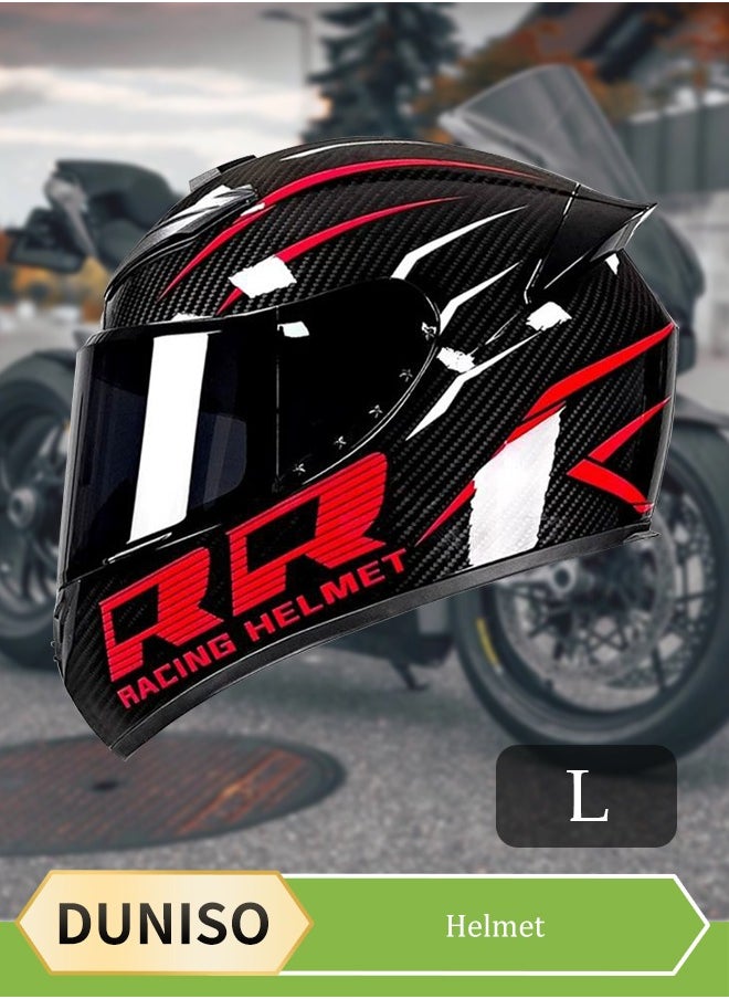 DUNISO Full face motorcycle helmet, lightweight crash resistant motorcycle helmet, all season cool riding helmet，cycling helmet with black lenses, breathable lining, suitable for both men and women，suitable for riding recreational activities（L）  - Image 1