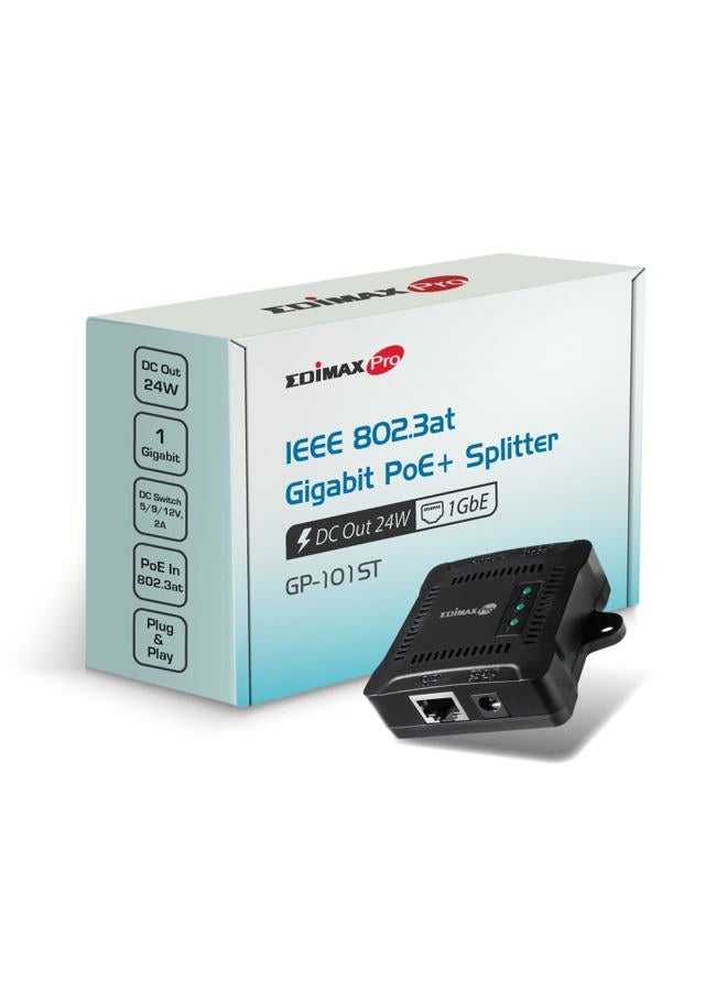 Edimax Pro Compact Gigabit PoE+ Splitter with Adjustable 5/9/12V x 2A Output, IEEE 802.3at, Delivers Data and Power from PoE Runs to Non-PoE Devices for up to 100 Meters, GP-101ST - Image 1