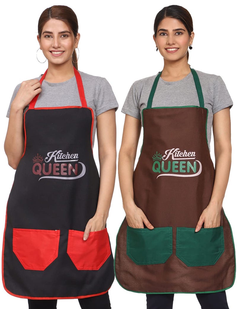 JMi Printed Polyester Fabric Waterproof Apron with Multipurpose Front Large Dual Pocket. Pack of 2 (Combo - 4) - Image 1