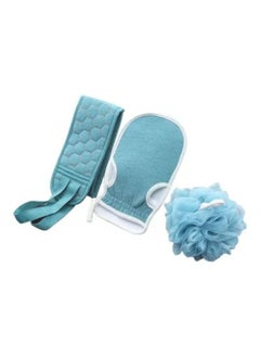 Silicone Body Shower Brush Belt Foaming Bath Ball Extended Back Scrubber Handle Cleaning and Exfoliating Pad Set With Massage Points Blue
