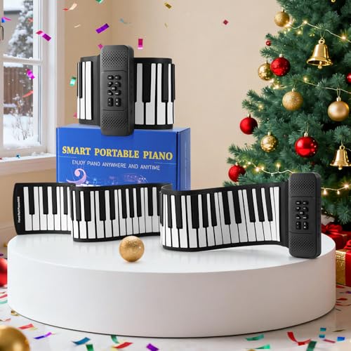 Lujex Roll Up Piano, Portable Silicone Keyboard Perfect for Beginners, Safe Material, Headphone Jack for Quiet Practice, 16 Tones & Record Function, Foldable for Travel (Black) (Black-88Keys) - Image 2