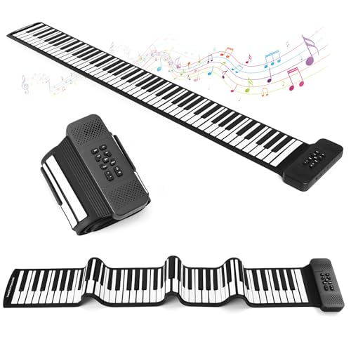 Lujex Roll Up Piano, Portable Silicone Keyboard Perfect for Beginners, Safe Material, Headphone Jack for Quiet Practice, 16 Tones & Record Function, Foldable for Travel (Black) (Black-88Keys) - Image 1