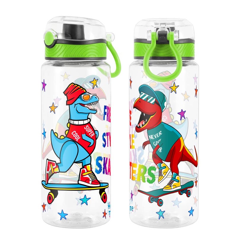 Home Tune Cute Water Bottle for School Kids Girls  BPA FREE Tritan & Leak Proof & Easy Clean & Carry Handle  23oz/ 680ml (Skateboarding) - Image 1